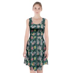 Mid Century Retro Floral 1970s 1960s Pattern 62 Racerback Midi Dress