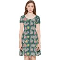 Mid Century Retro Floral 1970s 1960s Pattern 62 Inside Out Cap Sleeve Dress View3