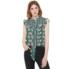 Mid Century Retro Floral 1970s 1960s Pattern 62 Frill Detail Shirt