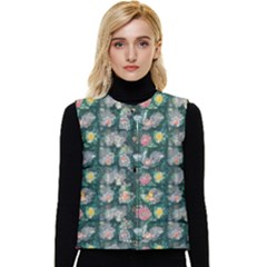 Mid Century Retro Floral 1970s 1960s Pattern 62 Women s Button Up Puffer Vest