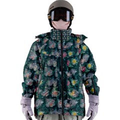 Mid Century Retro Floral 1970s 1960s Pattern 62 Women s Zip Ski And Snowboard Waterproof Breathable Jacket