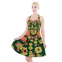 Mid Century Retro Floral 1970s 1960s Pattern 68 Halter Party Swing Dress  View1