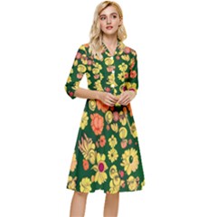 Mid Century Retro Floral 1970s 1960s Pattern 68 Classy Knee Length Dress