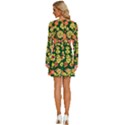 Mid Century Retro Floral 1970s 1960s Pattern 68 Long Sleeve Deep V Mini Dress  View4