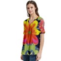 Mid Century Retro Floral 1970s 1960s Pattern 54 V-Neck Split Shoulder Casual T-Shirt View2