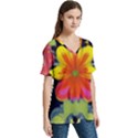 Mid Century Retro Floral 1970s 1960s Pattern 54 V-Neck Split Shoulder Casual T-Shirt View3