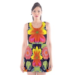 Mid Century Retro Floral 1970s 1960s Pattern 54 Scoop Neck Skater Dress
