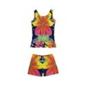 Mid Century Retro Floral 1970s 1960s Pattern 54 Kids  Boyleg Swimsuit View1