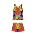 Mid Century Retro Floral 1970s 1960s Pattern 54 Kids  Boyleg Swimsuit View2
