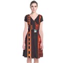 Sci-fi Futuristic Science Fiction City Neon Scene Artistic Technology Machine Fantasy Gothic Town Bu Short Sleeve Front Wrap Dress View1