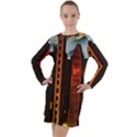 Sci-fi Futuristic Science Fiction City Neon Scene Artistic Technology Machine Fantasy Gothic Town Bu Long Sleeve Hoodie Dress View1