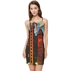 Sci-fi Futuristic Science Fiction City Neon Scene Artistic Technology Machine Fantasy Gothic Town Bu Summer Tie Front Dress