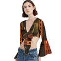 Sci-fi Futuristic Science Fiction City Neon Scene Artistic Technology Machine Fantasy Gothic Town Bu Trumpet Sleeve Cropped Top View2