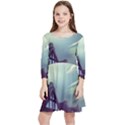 Village Moon Cloudy Historical Tudor Architecture Houses Town Night Windows City Kids  Quarter Sleeve Skater Dress View1