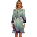Village Moon Cloudy Historical Tudor Architecture Houses Town Night Windows City Women s Round Neck Long Sleeve Bow Deco Dress View1