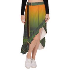 Outdoors Night Moon Full Moon Trees Setting Scene Forest Woods Light Moonlight Nature Wilderness Lan Asymmetrical Ruffle Hem Skirt 