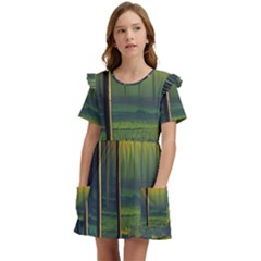 Outdoors Night Moon Full Moon Trees Setting Scene Forest Woods Light Moonlight Nature Wilderness Lan Kids  Frilly Sleeves Pocket Dress
