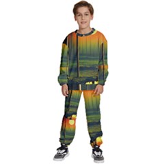 Outdoors Night Moon Full Moon Trees Setting Scene Forest Woods Light Moonlight Nature Wilderness Lan Kids  Sweatshirt Set