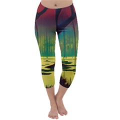 Nature Swamp Water Sunset Spooky Night Reflections Bayou Lake Capri Winter Leggings 