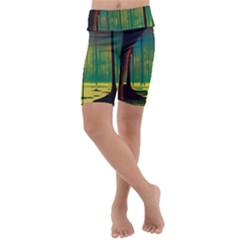 Nature Swamp Water Sunset Spooky Night Reflections Bayou Lake Kids  Lightweight Velour Cropped Yoga Leggings