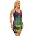 Nature Swamp Water Sunset Spooky Night Reflections Bayou Lake Wrap Tie Front Dress View3