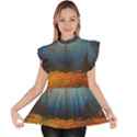 Wildflowers Field Outdoors Clouds Trees Cover Art Storm Mysterious Dream Landscape Ruffle Collar Short Sleeve Chiffon Top View1