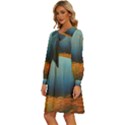 Wildflowers Field Outdoors Clouds Trees Cover Art Storm Mysterious Dream Landscape Women s Round Neck Long Sleeve Bow Deco Dress View2