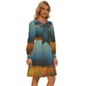 Wildflowers Field Outdoors Clouds Trees Cover Art Storm Mysterious Dream Landscape Women s Round Neck Long Sleeve Bow Deco Dress View3