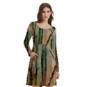 Woodland Woods Forest Trees Nature Outdoors Mist Moon Background Artwork Book Long Sleeve Knee Length Skater Dress With Pockets View2