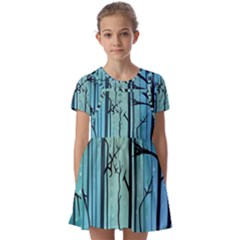 Nature Outdoors Night Trees Scene Forest Woods Light Moonlight Wilderness Stars Kids  Short Sleeve Pinafore Style Dress