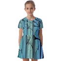 Nature Outdoors Night Trees Scene Forest Woods Light Moonlight Wilderness Stars Kids  Short Sleeve Pinafore Style Dress View1