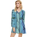 Nature Outdoors Night Trees Scene Forest Woods Light Moonlight Wilderness Stars Tiered Long Sleeve Mini Dress View1