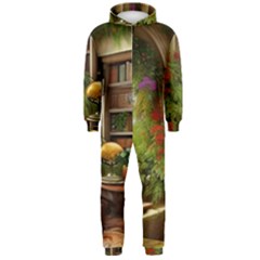 Room Interior Library Books Bookshelves Reading Literature Study Fiction Old Manor Book Nook Reading Hooded Jumpsuit (men)