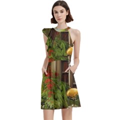 Room Interior Library Books Bookshelves Reading Literature Study Fiction Old Manor Book Nook Reading Cocktail Party Halter Sleeveless Dress With Pockets