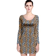 Blue Brown Leopard Long Sleeve Velvet Bodycon Dress