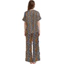 Blue Brown Leopard Short Sleeve Long Pants Satin Pajamas Set View4