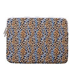 Blue Brown Leopard 14  Vertical Laptop Sleeve Case With Pocket