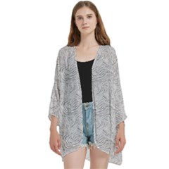 Light Grey Snake Open Front 3/4 Sleeve Batwing Chiffon Cardigan Kimono