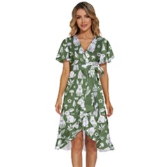 Easter Bunny Pattern Women s Kimono Wrap Satin Dress
