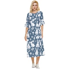 Easter Bunny Pattern Double Cuff Midi Dress