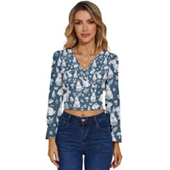 Easter Bunny Pattern Long Sleeve V-neck Top