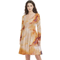 Burnt Paper Texture Print Design Long Sleeve V-neck Skater Dress With Pockets