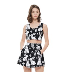 Easter Bunny Pattern Women s Crop Top Pleated Skater Rave Skirt