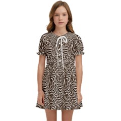 Brown Beige Snake Pattern Kids  Sweet Collar Dress