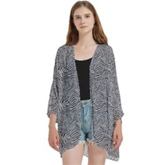 Dark Grey Snake Open Front 3/4 Sleeve Batwing Chiffon Cardigan Kimono