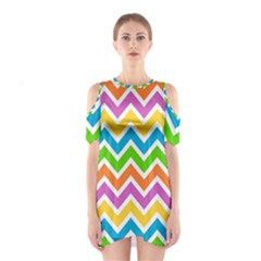 Chevron Pattern Design Texture Shoulder Cutout One Piece Dress