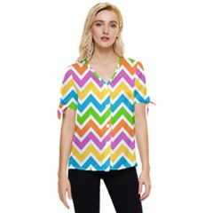 Chevron Pattern Design Texture Bow Sleeve Button Up Top