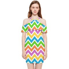 Chevron Pattern Design Texture Shoulder Frill Bodycon Summer Dress