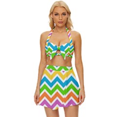 Chevron Pattern Design Texture Vintage Style Bikini Top And Skirt Set 