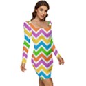 Chevron Pattern Design Texture Women Long Sleeve Ruched Stretch Jersey Dress View2